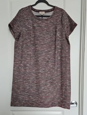 NWat LOFT Marled Burgundy-Pink Short Sleeve Shift Dress